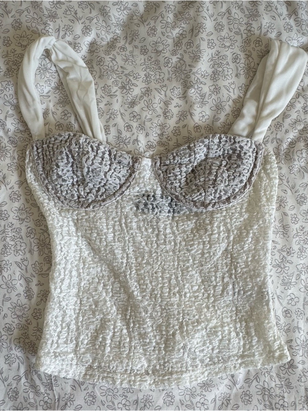 White Fox Boutique Cream Textured Bustier Tank